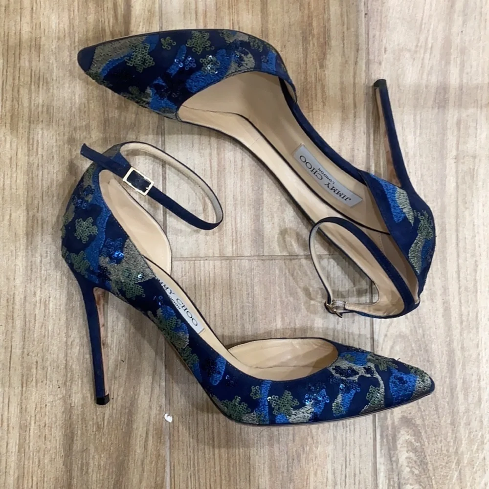 Jimmy Choo /  Lucy 100 D’Orsay Pumps Sequin floral Pattern 39 9